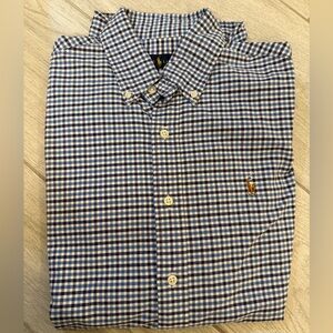 Blue and White Checkered Ralph Lauren Men's Shirt